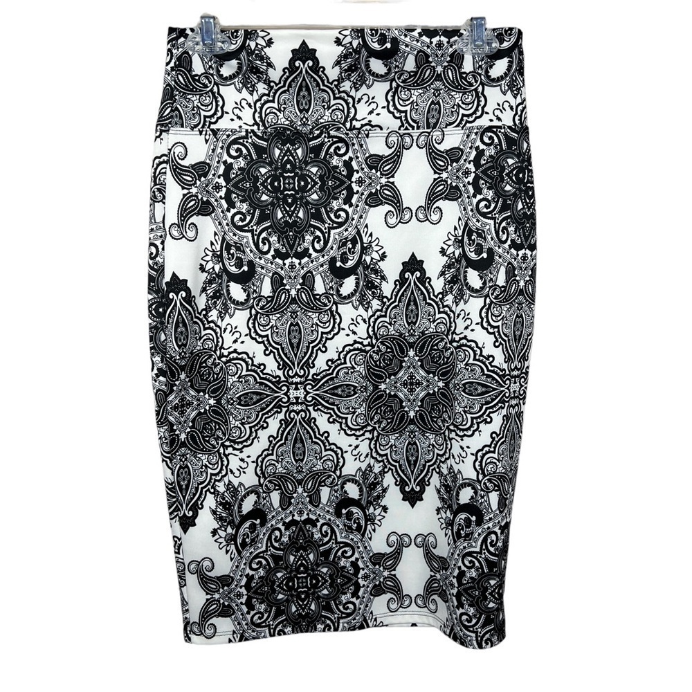 Hybrid Company Black White Jacquard Pencil Skirt Stretch Pull On Large Juniors